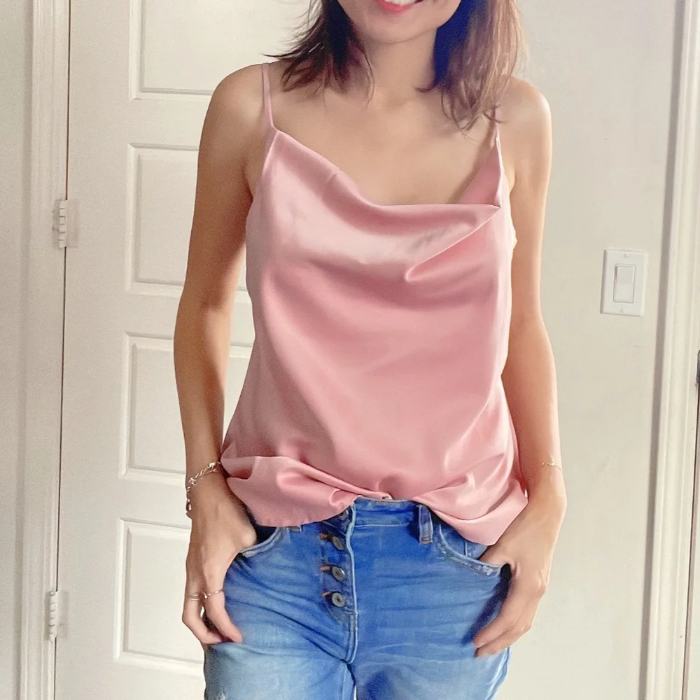 071 Luxe Satin Drapey Adjustable Strap Cami Top - Picture 12 of 12